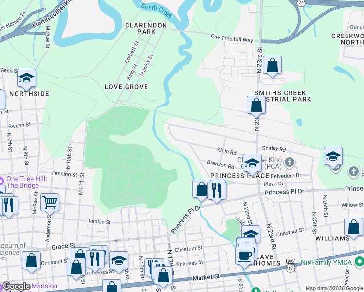 map of restaurants, bars, coffee shops, grocery stores, and more near 2031 North 21st Street in Wilmington