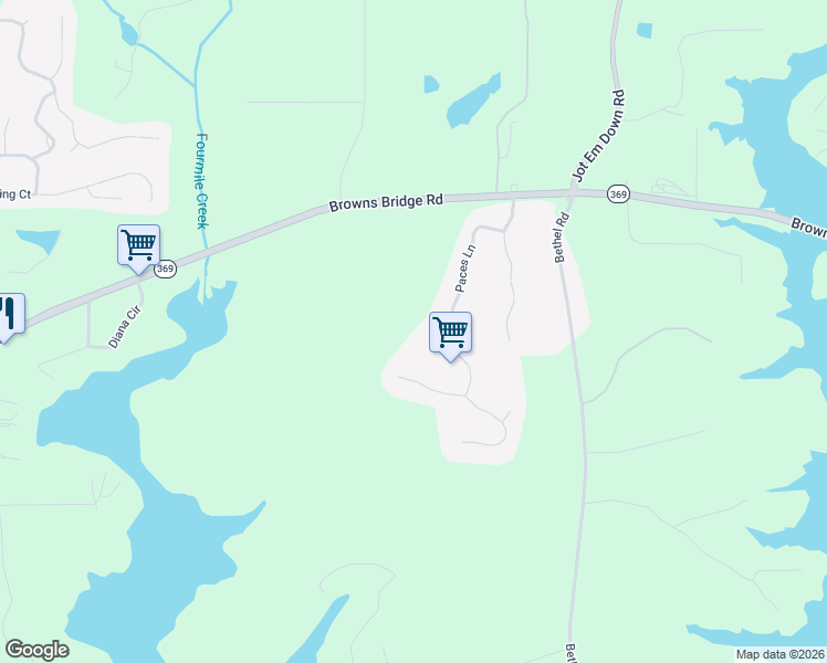 map of restaurants, bars, coffee shops, grocery stores, and more near 7760 Paces Lane in Gainesville