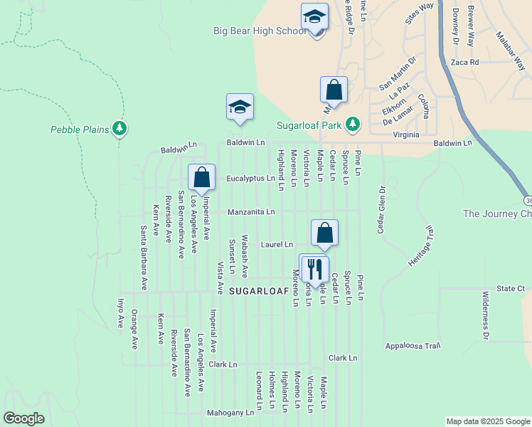 map of restaurants, bars, coffee shops, grocery stores, and more near 298 Holmes Lane in Big Bear