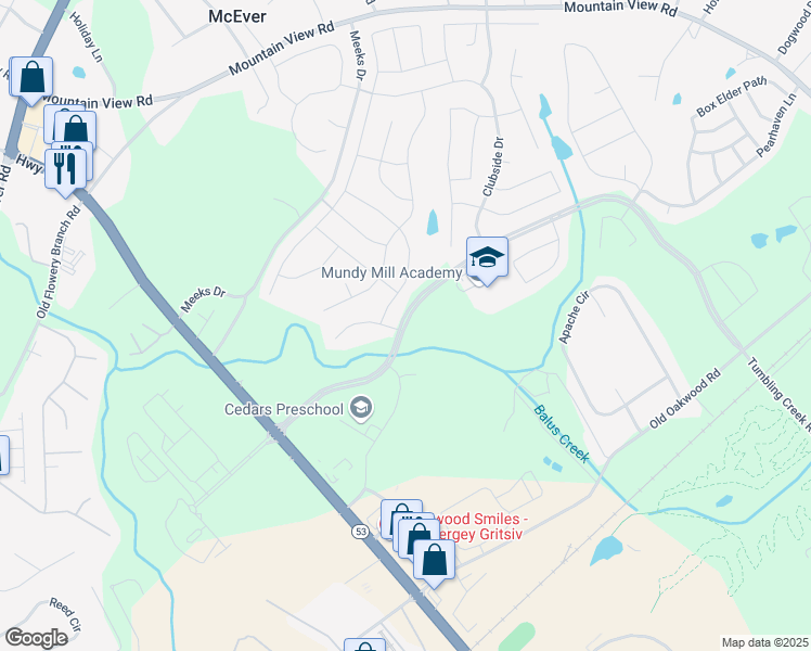 map of restaurants, bars, coffee shops, grocery stores, and more near Millside Parkway in Gainesville