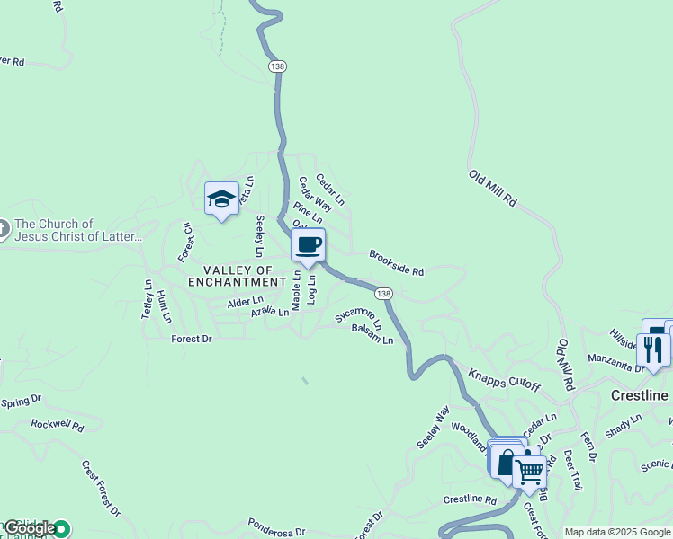 map of restaurants, bars, coffee shops, grocery stores, and more near 353 California 138 in Crestline
