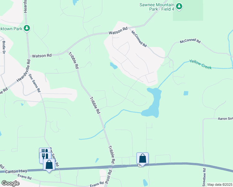 map of restaurants, bars, coffee shops, grocery stores, and more near 4045 Bluff Creek Drive in Cumming