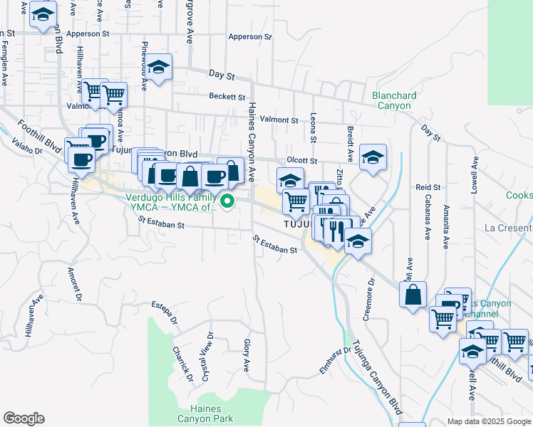map of restaurants, bars, coffee shops, grocery stores, and more near 6671 Shadygrove Street in Los Angeles