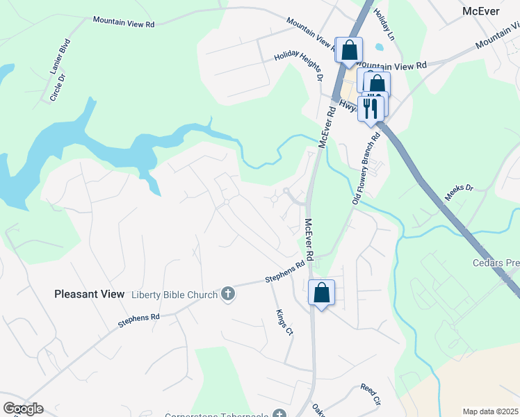 map of restaurants, bars, coffee shops, grocery stores, and more near 4757 Ridge Valley Drive in Gainesville