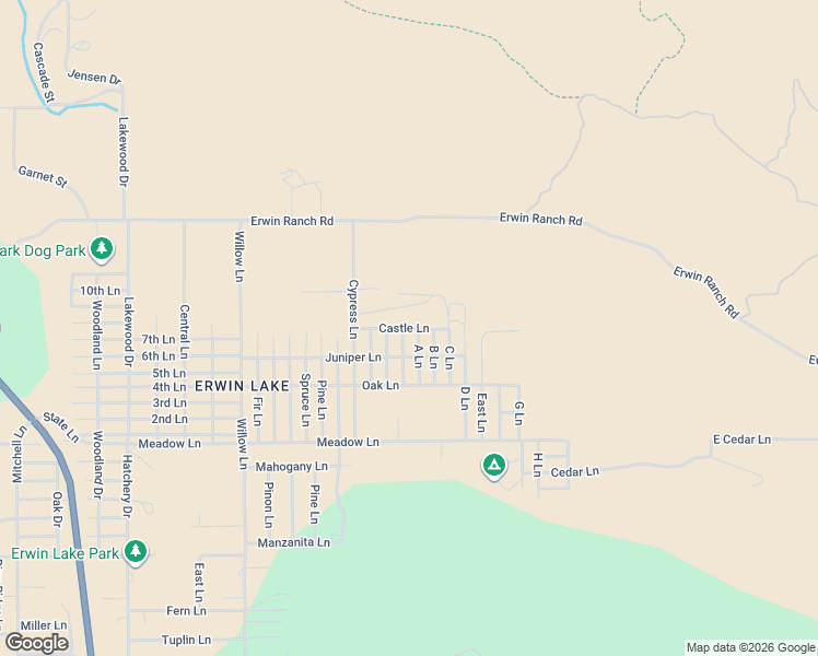 map of restaurants, bars, coffee shops, grocery stores, and more near Castle Lane in San Bernardino County