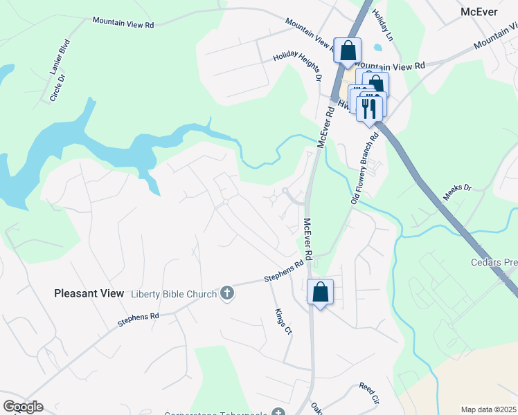 map of restaurants, bars, coffee shops, grocery stores, and more near 4757 Ridge Valley Drive in Gainesville