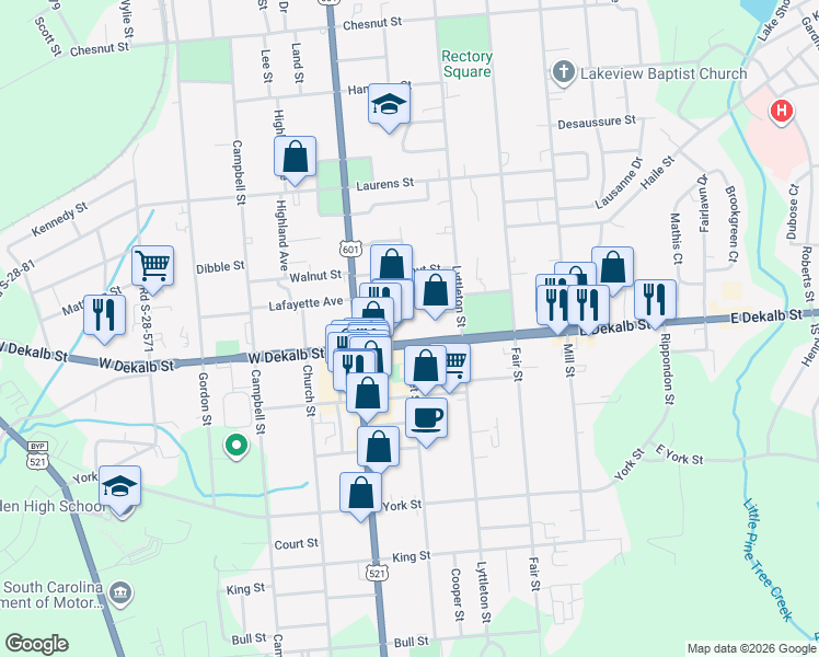 map of restaurants, bars, coffee shops, grocery stores, and more near 502 East Dekalb Street in Camden
