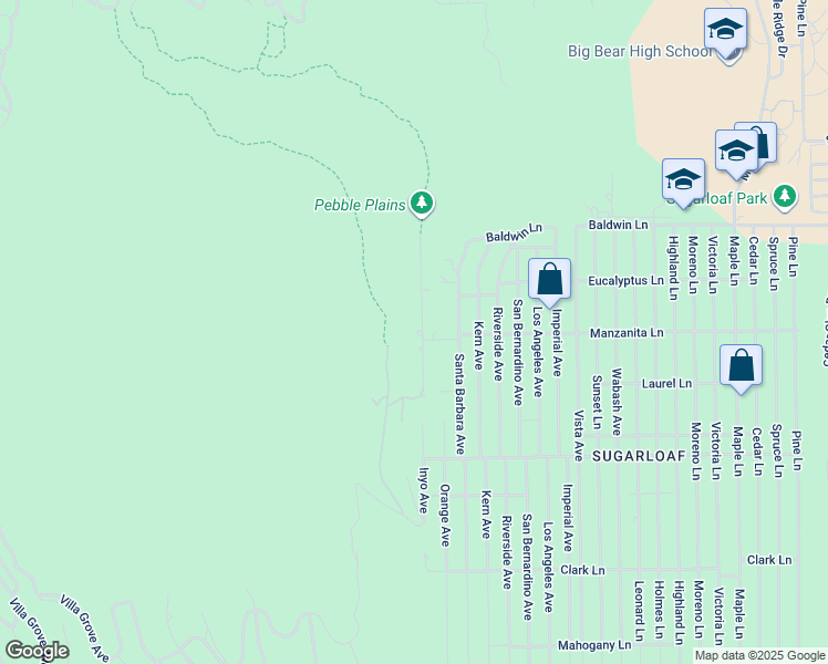 map of restaurants, bars, coffee shops, grocery stores, and more near 298 Dixie Lee Lane in Big Bear
