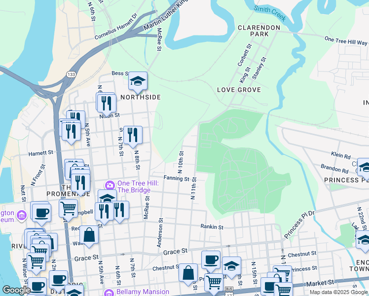 map of restaurants, bars, coffee shops, grocery stores, and more near 924 North 10th Street in Wilmington