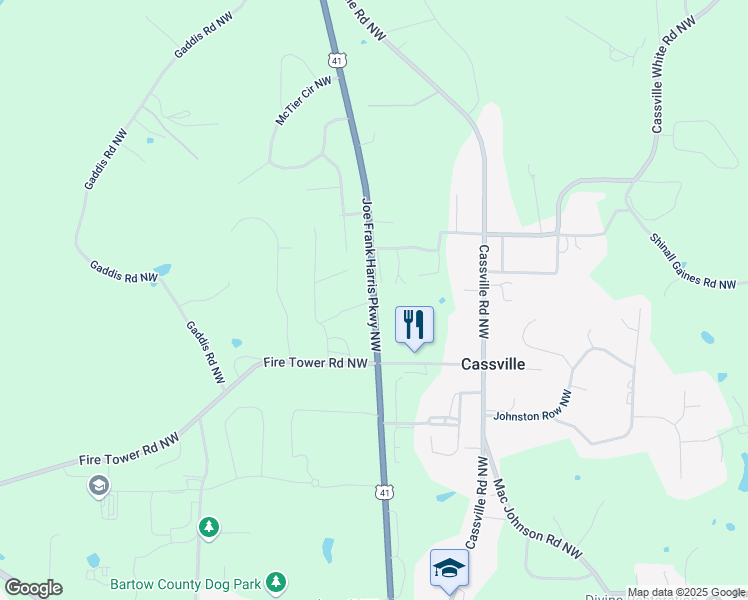 map of restaurants, bars, coffee shops, grocery stores, and more near Joe Frank Harris Parkway Northwest in Cartersville
