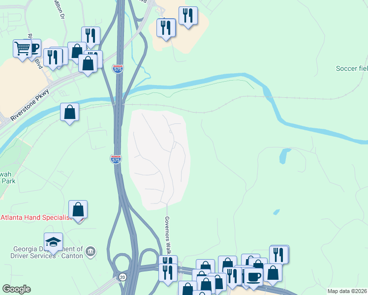 map of restaurants, bars, coffee shops, grocery stores, and more near 5010 Rebels Run in Canton