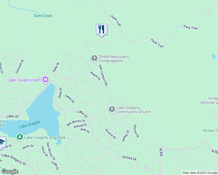 map of restaurants, bars, coffee shops, grocery stores, and more near 380 South Dart Canyon Road in Crestline