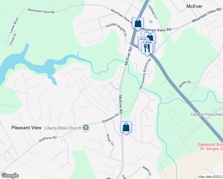 map of restaurants, bars, coffee shops, grocery stores, and more near 4625 Blue Iris Way in Oakwood