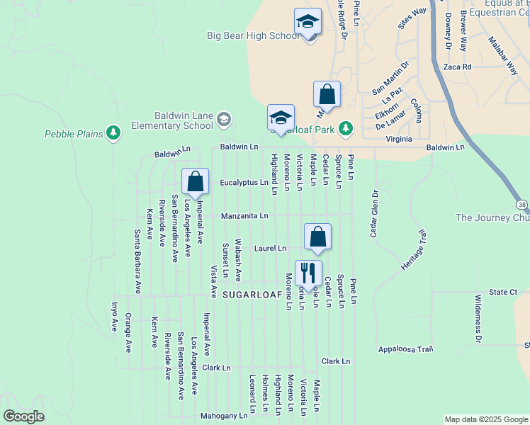 map of restaurants, bars, coffee shops, grocery stores, and more near 295 Holmes Lane in Big Bear