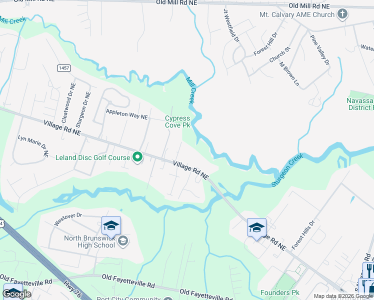 map of restaurants, bars, coffee shops, grocery stores, and more near 788 Village Road Northeast in Leland