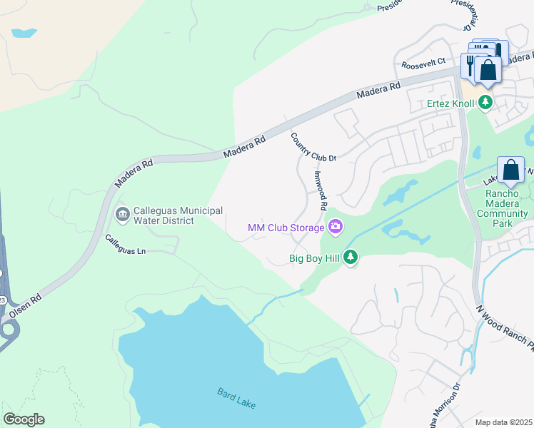 map of restaurants, bars, coffee shops, grocery stores, and more near 1152 Adirondack Court in Simi Valley