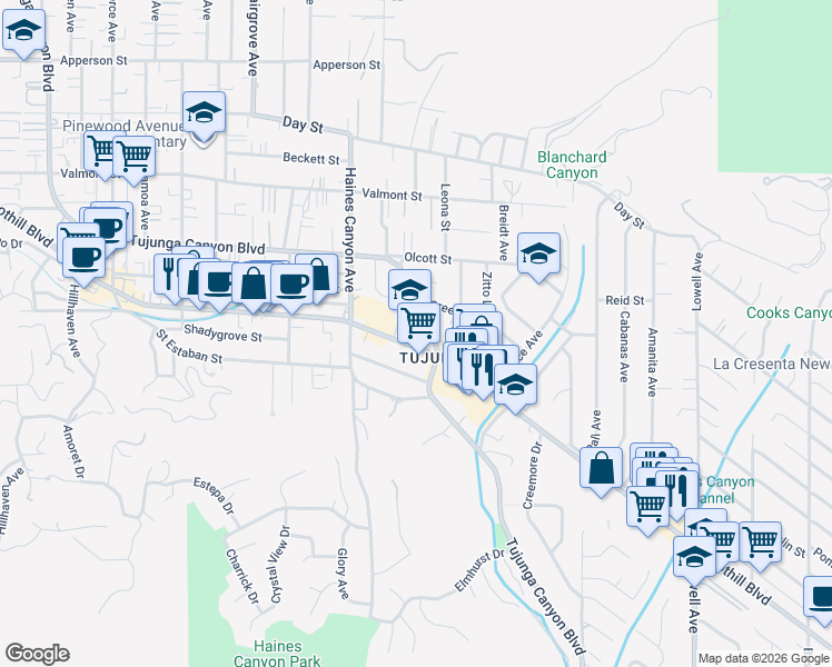 map of restaurants, bars, coffee shops, grocery stores, and more near in Los Angeles