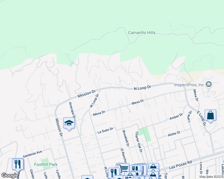 map of restaurants, bars, coffee shops, grocery stores, and more near 112 Maria Lane in Camarillo