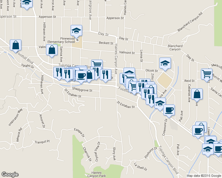 map of restaurants, bars, coffee shops, grocery stores, and more near 6800 Quinton Lane in Los Angeles