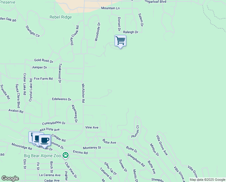 map of restaurants, bars, coffee shops, grocery stores, and more near 1101 Apple Tree Road in Big Bear