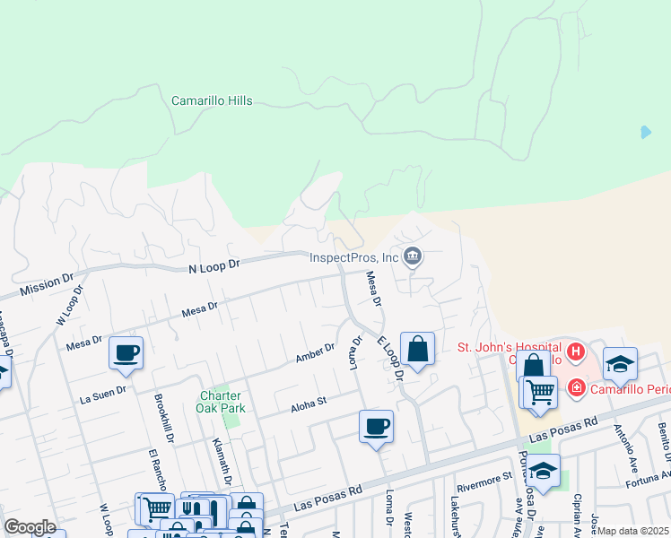 map of restaurants, bars, coffee shops, grocery stores, and more near 965 Mesa Drive in Camarillo