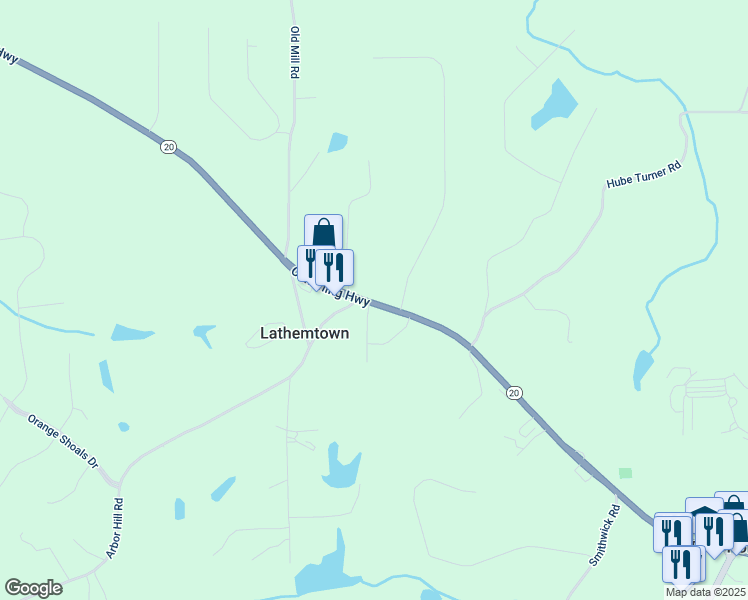 map of restaurants, bars, coffee shops, grocery stores, and more near 11501 Cumming Highway in Canton