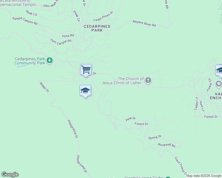 map of restaurants, bars, coffee shops, grocery stores, and more near Alder Creek Road in Crestline