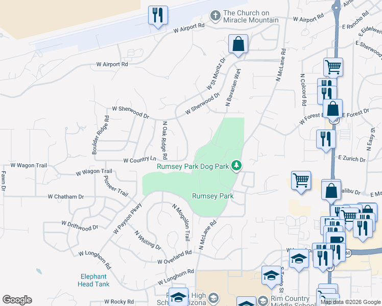 map of restaurants, bars, coffee shops, grocery stores, and more near 509 North Wood Hill Road in Payson