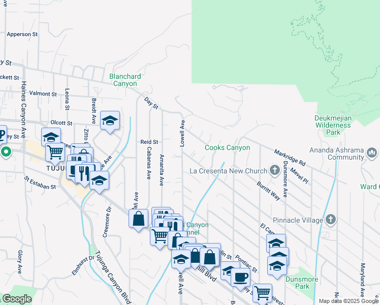 map of restaurants, bars, coffee shops, grocery stores, and more near 3953 Santa Carlotta Street in Glendale