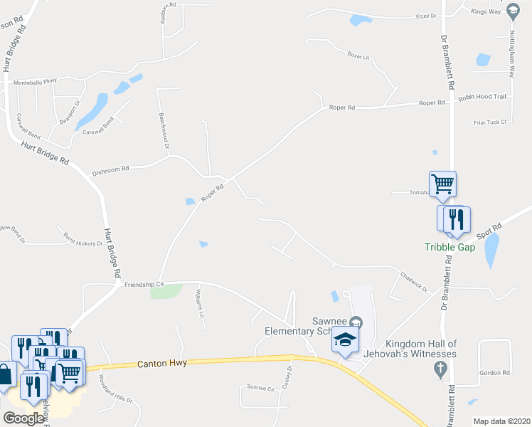 map of restaurants, bars, coffee shops, grocery stores, and more near 2180 Chadwick Dr in Cumming