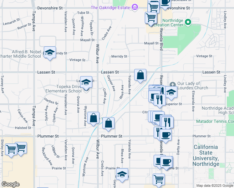 map of restaurants, bars, coffee shops, grocery stores, and more near 9722 Geyser Avenue in Los Angeles