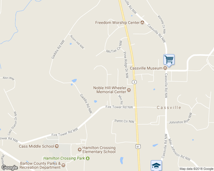 map of restaurants, bars, coffee shops, grocery stores, and more near 22 Stone Gate Drive Northwest in Cartersville