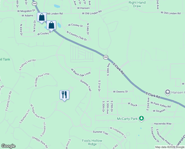 map of restaurants, bars, coffee shops, grocery stores, and more near 3291 West Black Oak Loop in Show Low
