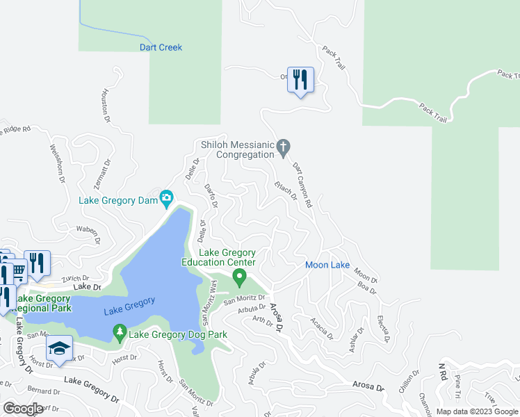 map of restaurants, bars, coffee shops, grocery stores, and more near 437 Dorn Drive in Crestline