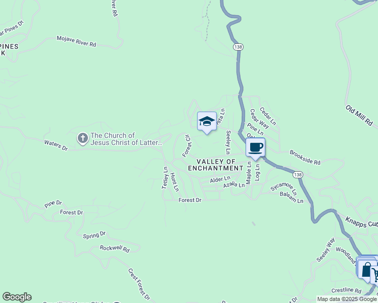 map of restaurants, bars, coffee shops, grocery stores, and more near 324 Forest Circle in Crestline
