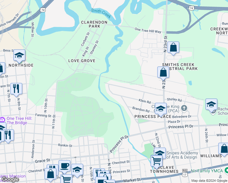 map of restaurants, bars, coffee shops, grocery stores, and more near 2019 Klein Road in Wilmington