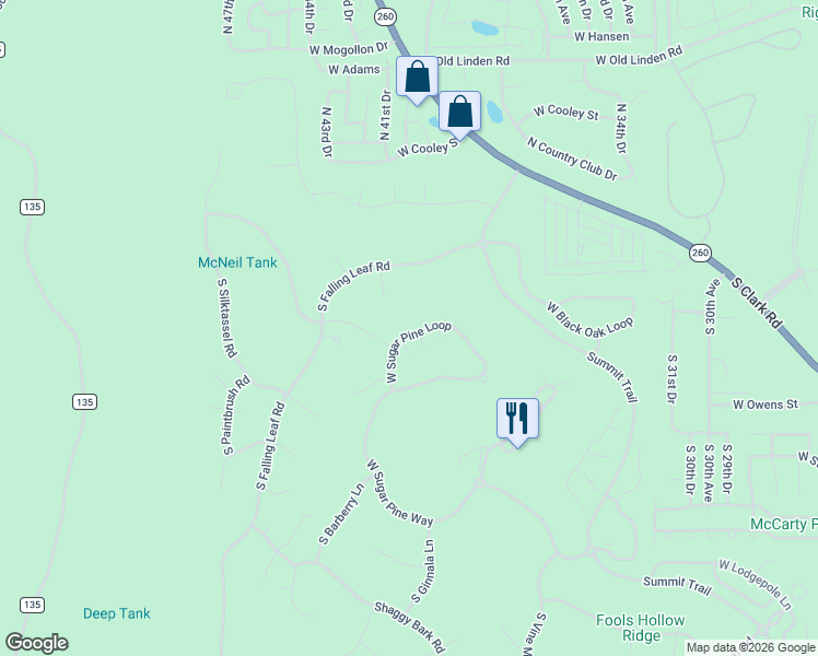 map of restaurants, bars, coffee shops, grocery stores, and more near 4220 Sugar Pine Loop in Show Low