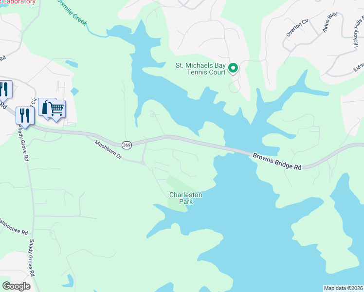 map of restaurants, bars, coffee shops, grocery stores, and more near 5715 Charleston Bay Drive in Cumming