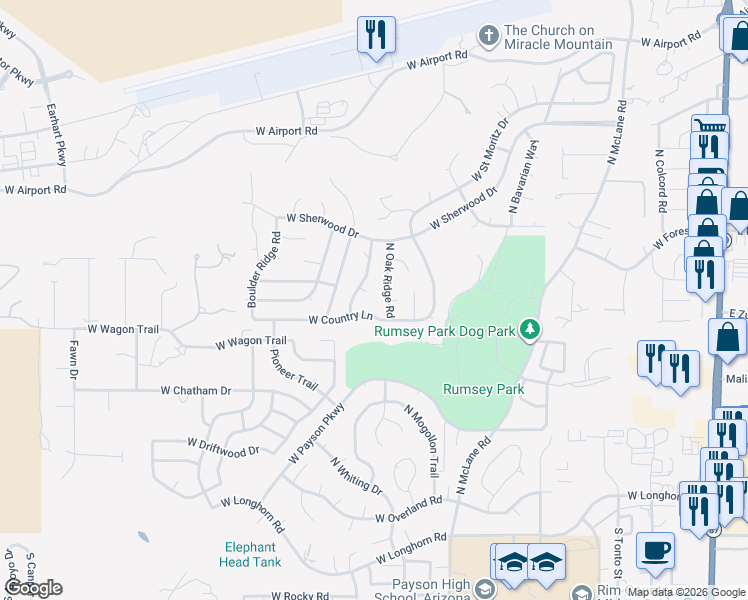 map of restaurants, bars, coffee shops, grocery stores, and more near 820 Eagle Ridge Circle in Payson