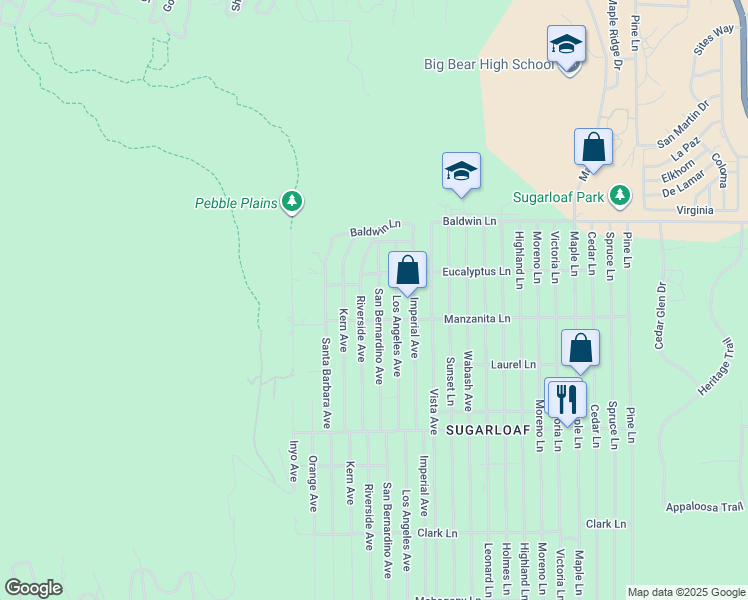 map of restaurants, bars, coffee shops, grocery stores, and more near 252 San Bernardino Avenue in Big Bear