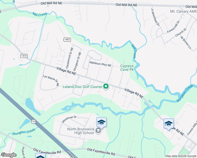 map of restaurants, bars, coffee shops, grocery stores, and more near 928 Village Road Northeast in Leland