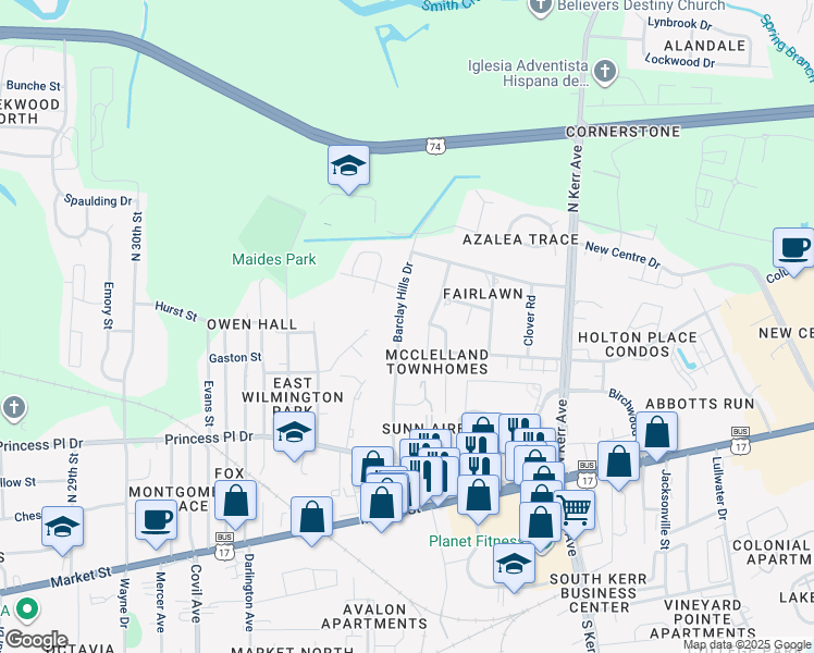 map of restaurants, bars, coffee shops, grocery stores, and more near 420 Barclay Hills Drive in Wilmington