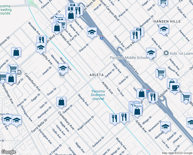 map of restaurants, bars, coffee shops, grocery stores, and more near in Los Angeles
