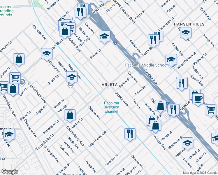 map of restaurants, bars, coffee shops, grocery stores, and more near in Los Angeles