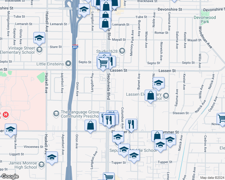 map of restaurants, bars, coffee shops, grocery stores, and more near 17 Sepulveda Boulevard in Los Angeles
