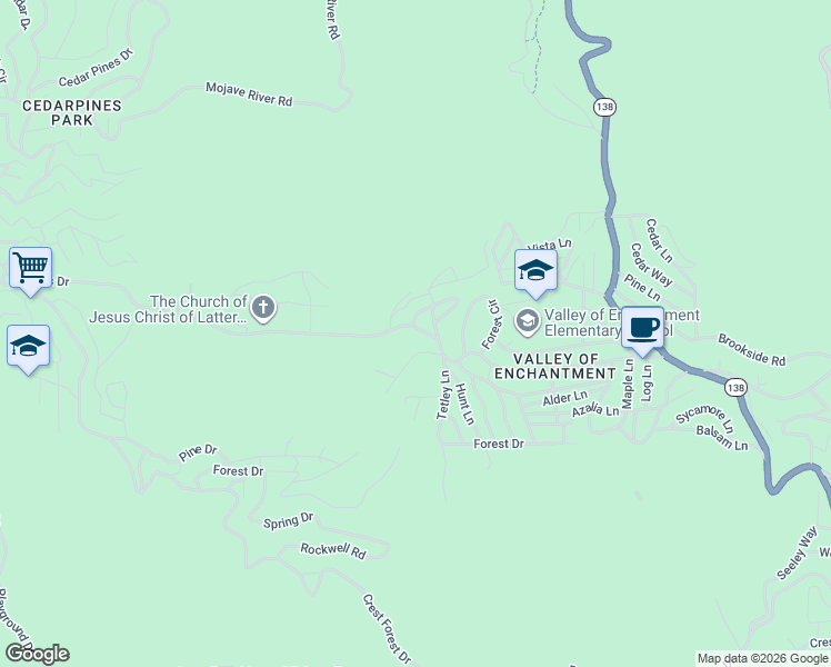 map of restaurants, bars, coffee shops, grocery stores, and more near 22601 Waters Drive in Crestline
