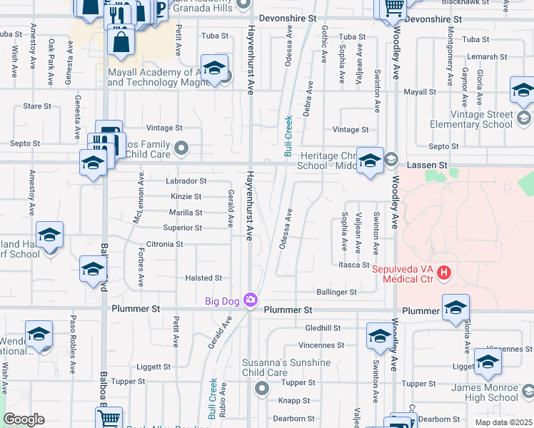 map of restaurants, bars, coffee shops, grocery stores, and more near 9743 Monogram Avenue in Los Angeles