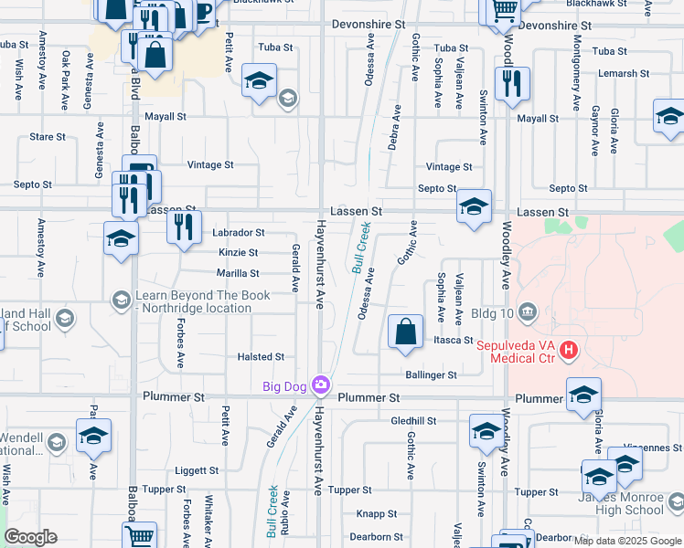 map of restaurants, bars, coffee shops, grocery stores, and more near 9743 Monogram Avenue in Los Angeles