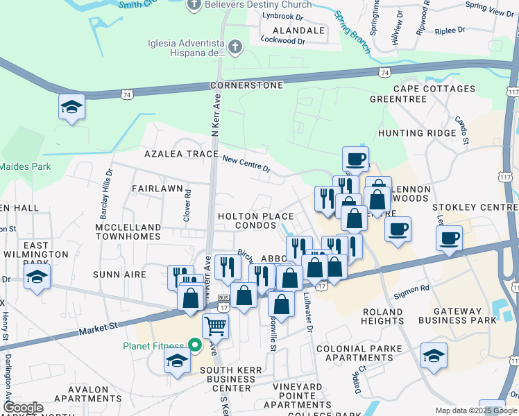 map of restaurants, bars, coffee shops, grocery stores, and more near 4619 McClelland Drive in Wilmington