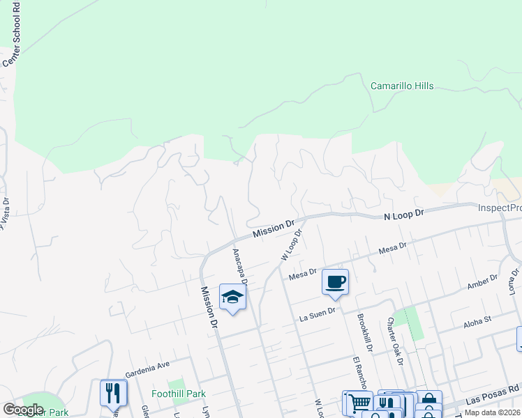 map of restaurants, bars, coffee shops, grocery stores, and more near 542 San Clemente Way in Camarillo